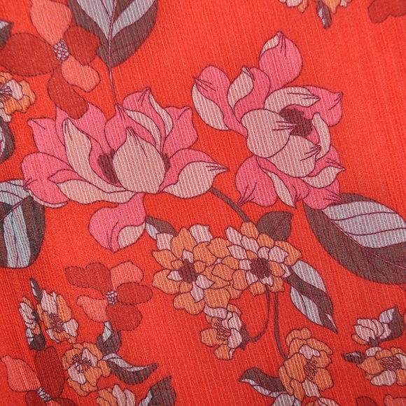 NEW Red Floral Print Short Sleeve Ruffle Dress D2 - Picture 5 of 8